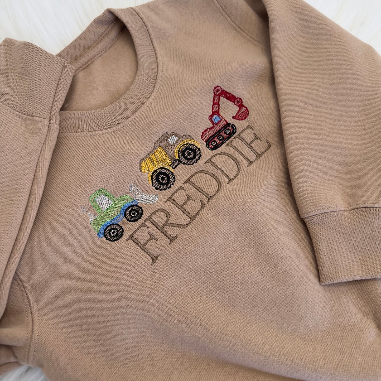 Personalised Trucks Sweatshirt for Children - Custom Embroidery in Multiple Colours