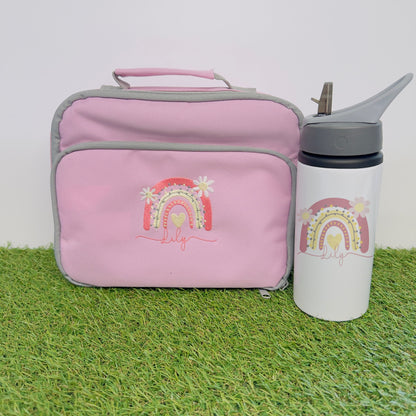 Insulated Lunch Bag Personalised With Rainbow Embroidery and Matching Flask