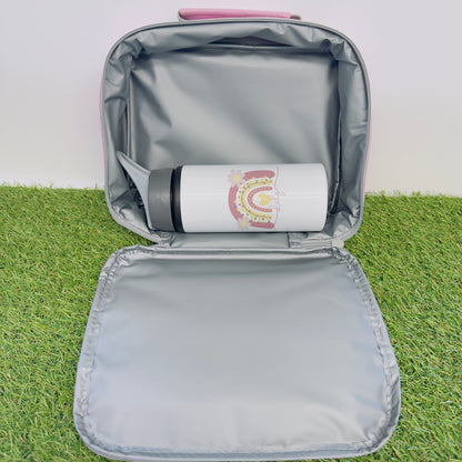 Insulated Lunch Bag Personalised With Rainbow Embroidery and Matching Flask