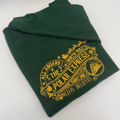 All Aboard! Christmas Polar Express Embroidered Sweater or Hoodie. Personalised for a Magical Train Ride