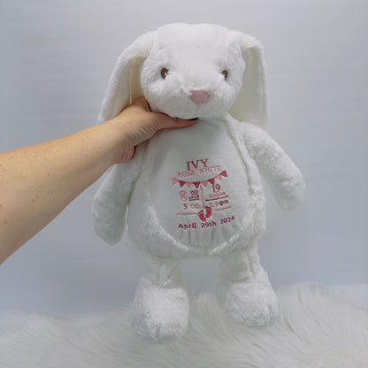 New Baby Personalised Bunny Teddy with Embroidered Birth Stats