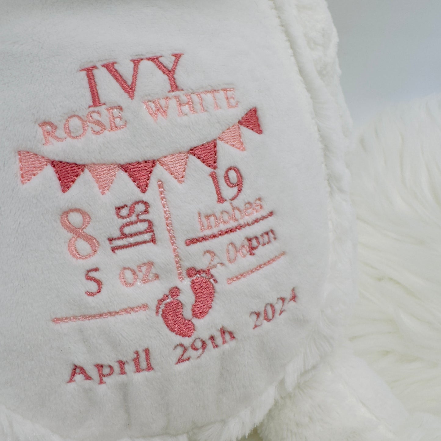New Baby Personalised Bunny Teddy with Embroidered Birth Stats