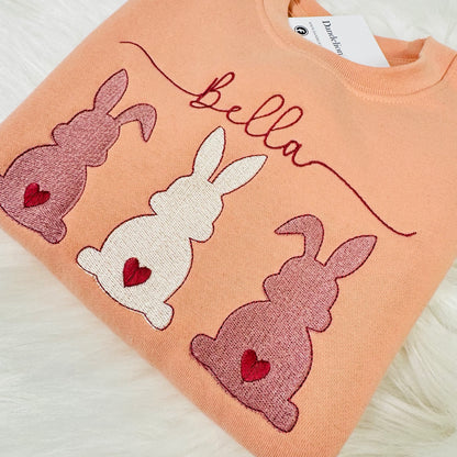 Cute Easter Bunny Embroidered Sweater for Children. Personalised with Name - Multiple Colours Available