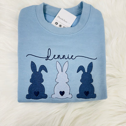 Cute Easter Bunny Embroidered Sweater for Children. Personalised with Name - Multiple Colours Available