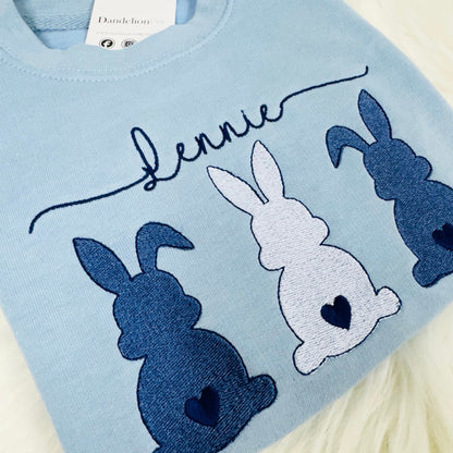 Cute Easter Bunny Embroidered Sweater for Children. Personalised with Name - Multiple Colours Available