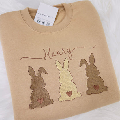 Cute Easter Bunny Embroidered Sweater for Children. Personalised with Name - Multiple Colours Available