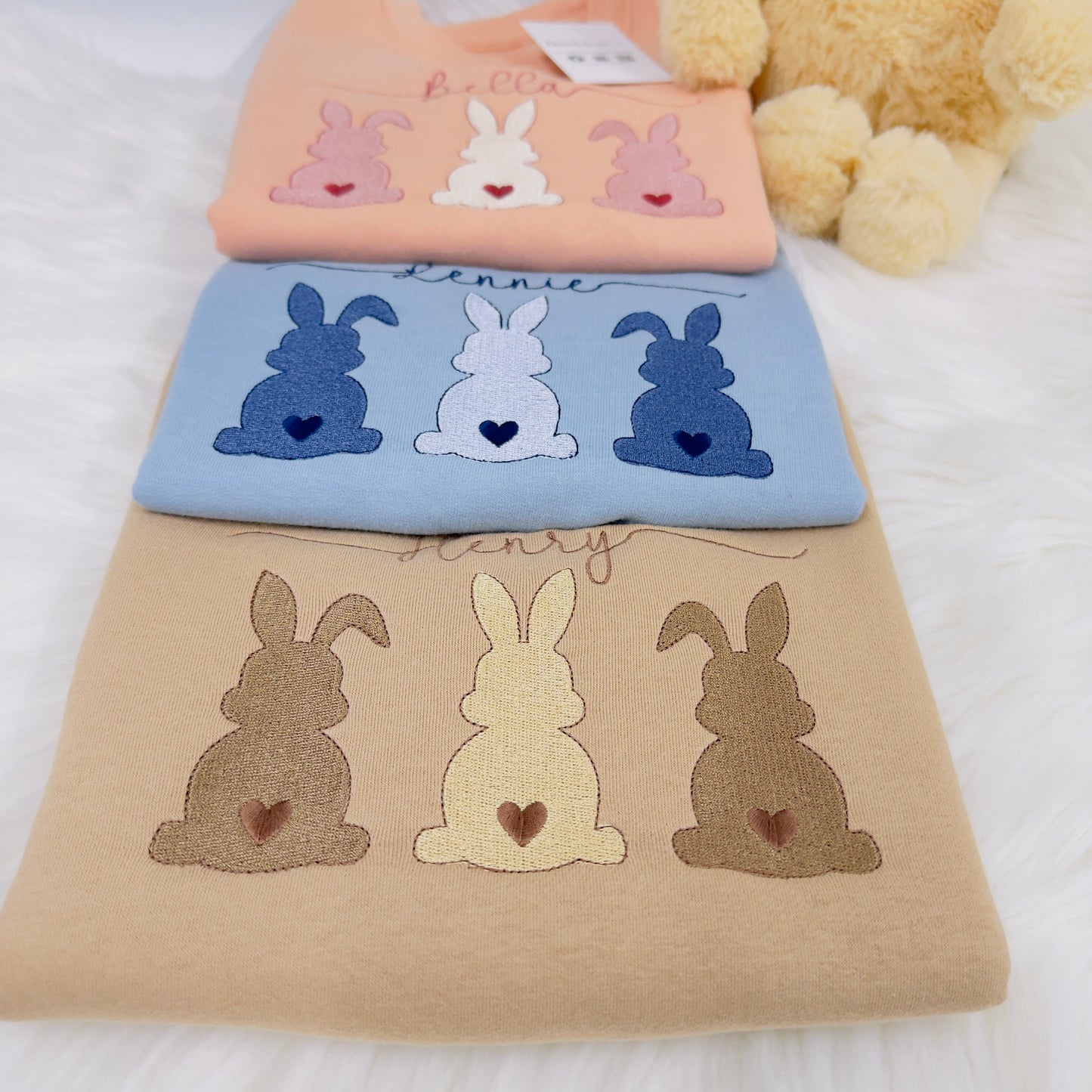 Cute Easter Bunny Embroidered Sweater for Children. Personalised with Name - Multiple Colours Available