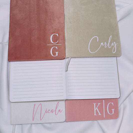 Custom Velvet Notebook - 80 Lined Pages - Personalised Name or Initials