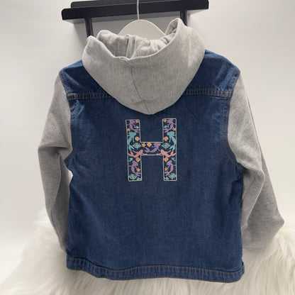 Mermaid Embroidered Girls Denim Jacket with Cotton Sleeves