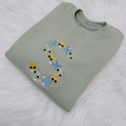 Trains, Cars & Planes Children's Initial Sweater 100% Cotton.