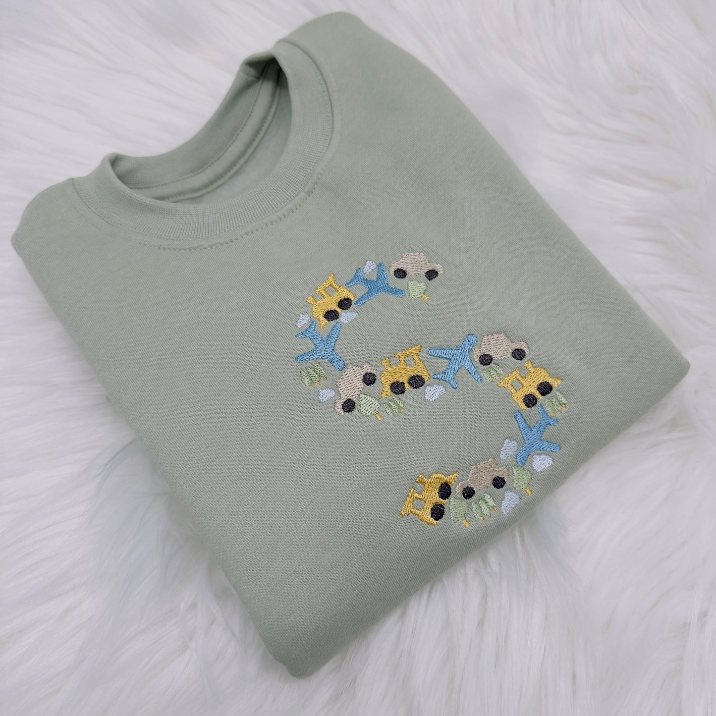 Trains, Cars & Planes Children's Initial Sweater 100% Cotton.