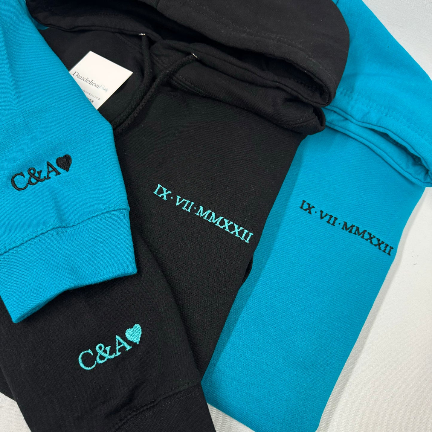 Matching Embroidered Anniversary Hoodies. CUSTOM EMBROIDERY His and Hers