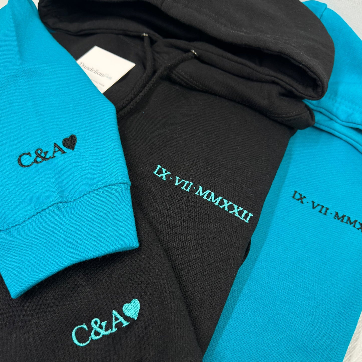 Matching Embroidered Anniversary Hoodies. CUSTOM EMBROIDERY His and Hers