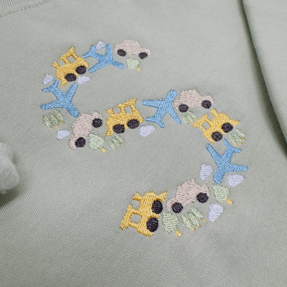 Trains, Cars & Planes Children's Initial Sweater 100% Cotton.