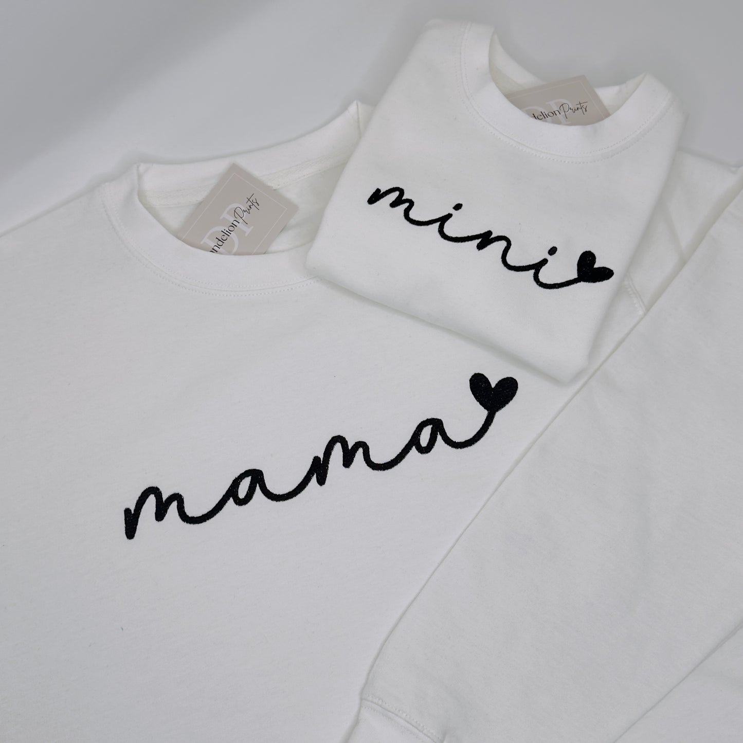 Mama & Mini Matching Sweaters in White with Boho Minimal Black Embroidery