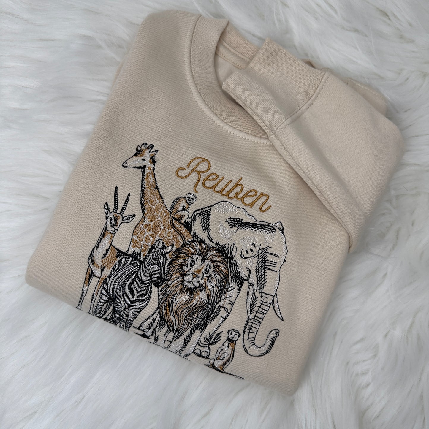 Personalised Safari Animals Sweater for Kids - Giraffe, Monkey, Lion, Zebra and More