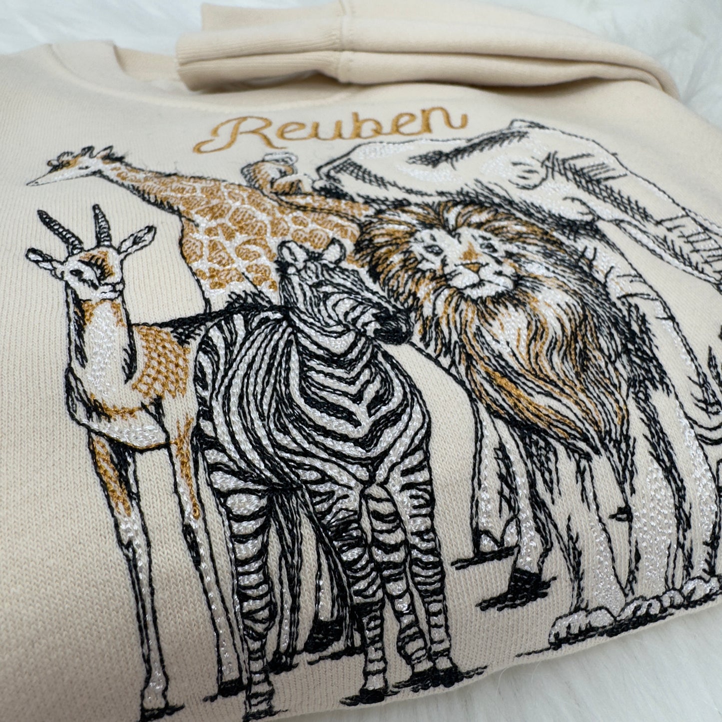 Personalised Safari Animals Sweater for Kids - Giraffe, Monkey, Lion, Zebra and More