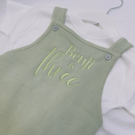 Children's Birthday Dungaree Outfit - Dungarees and T-Shirt Set, Personalised with Name and Age Embroidery