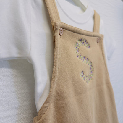 Personalised Children's Dungarees and T-Shirt Set with Floral Initial Embroidery - Custom Colours Available