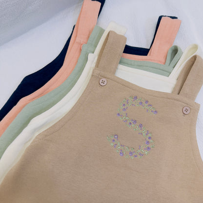 Personalised Children's Dungarees and T-Shirt Set with Floral Initial Embroidery - Custom Colours Available