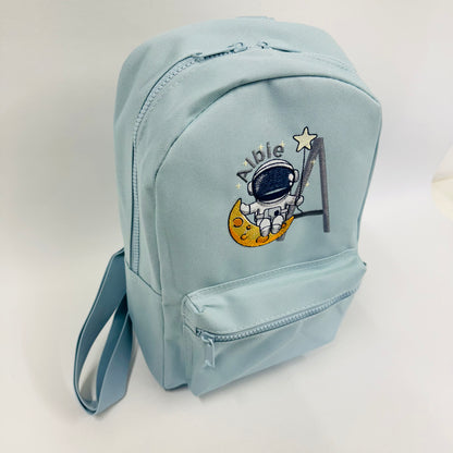 Personalised Children's Astronaut Space Backpack - Embroidered Moon Adventure in Various Colours