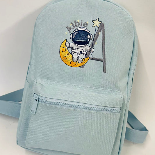 Personalised Children's Astronaut Space Backpack - Embroidered Moon Adventure in Various Colours