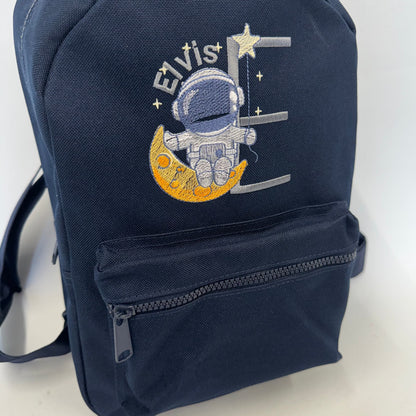 Personalised Children's Astronaut Space Backpack - Embroidered Moon Adventure in Various Colours