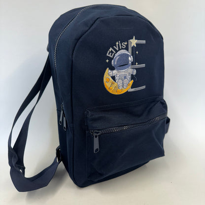 Personalised Children's Astronaut Space Backpack - Embroidered Moon Adventure in Various Colours