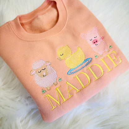 Adorable Farm Animal Design on 100% Cotton Children's Sweater - Personalised Gift for Kids