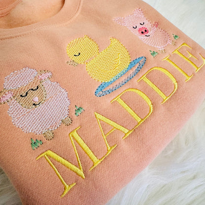 Adorable Farm Animal Design on 100% Cotton Children's Sweater - Personalised Gift for Kids