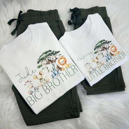 Matching Brother Outfits: Personalised Khaki Shorts & Cotton T-Shirt Set - Safari Adventure