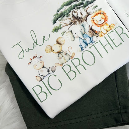 Matching Brother Outfits: Personalised Khaki Shorts & Cotton T-Shirt Set - Safari Adventure