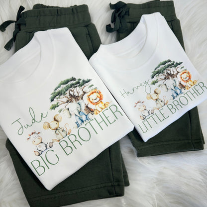 Matching Brother Outfits: Personalised Khaki Shorts & Cotton T-Shirt Set - Safari Adventure