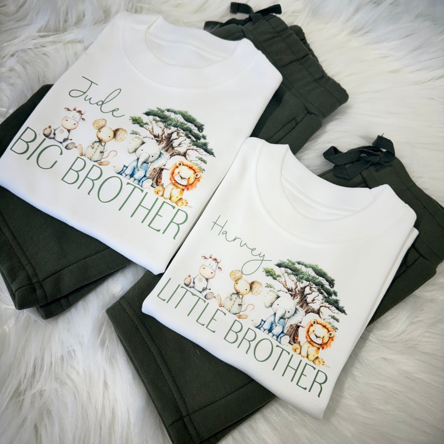 Matching Brother Outfits: Personalised Khaki Shorts & Cotton T-Shirt Set - Safari Adventure