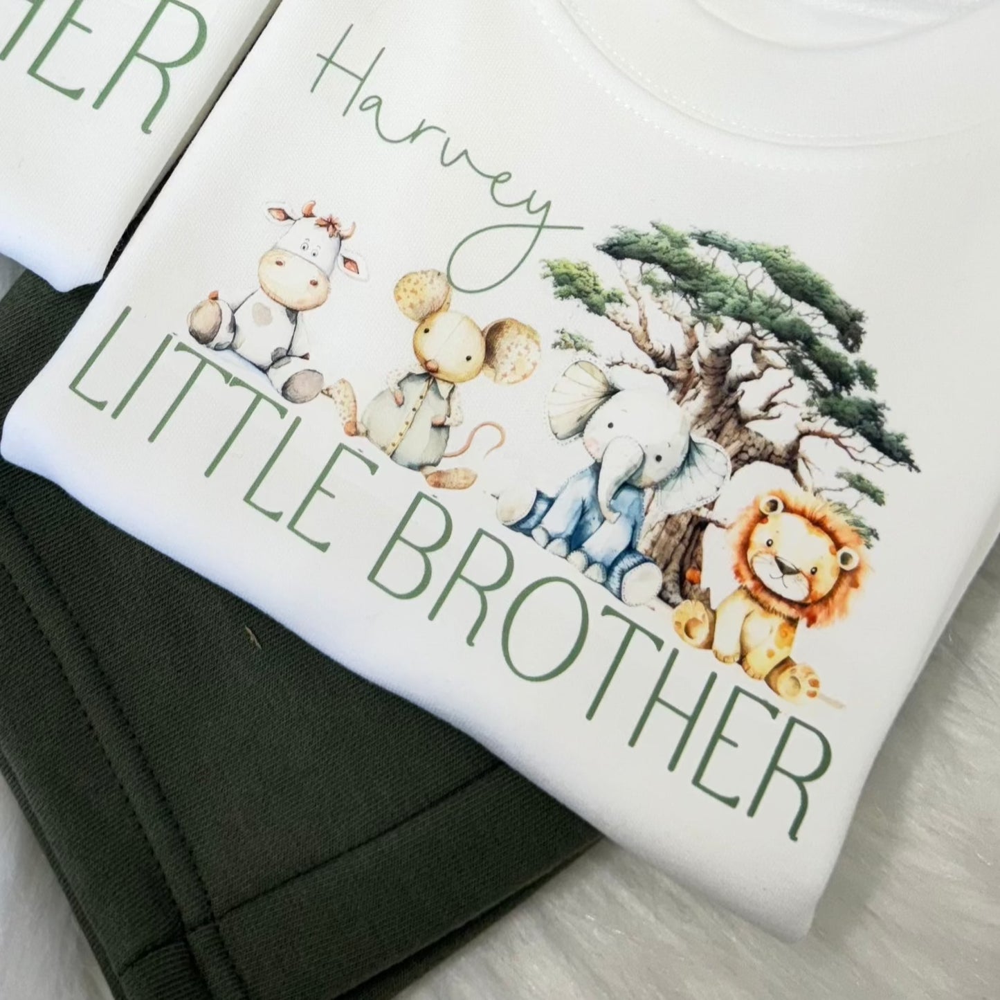 Matching Brother Outfits: Personalised Khaki Shorts & Cotton T-Shirt Set - Safari Adventure