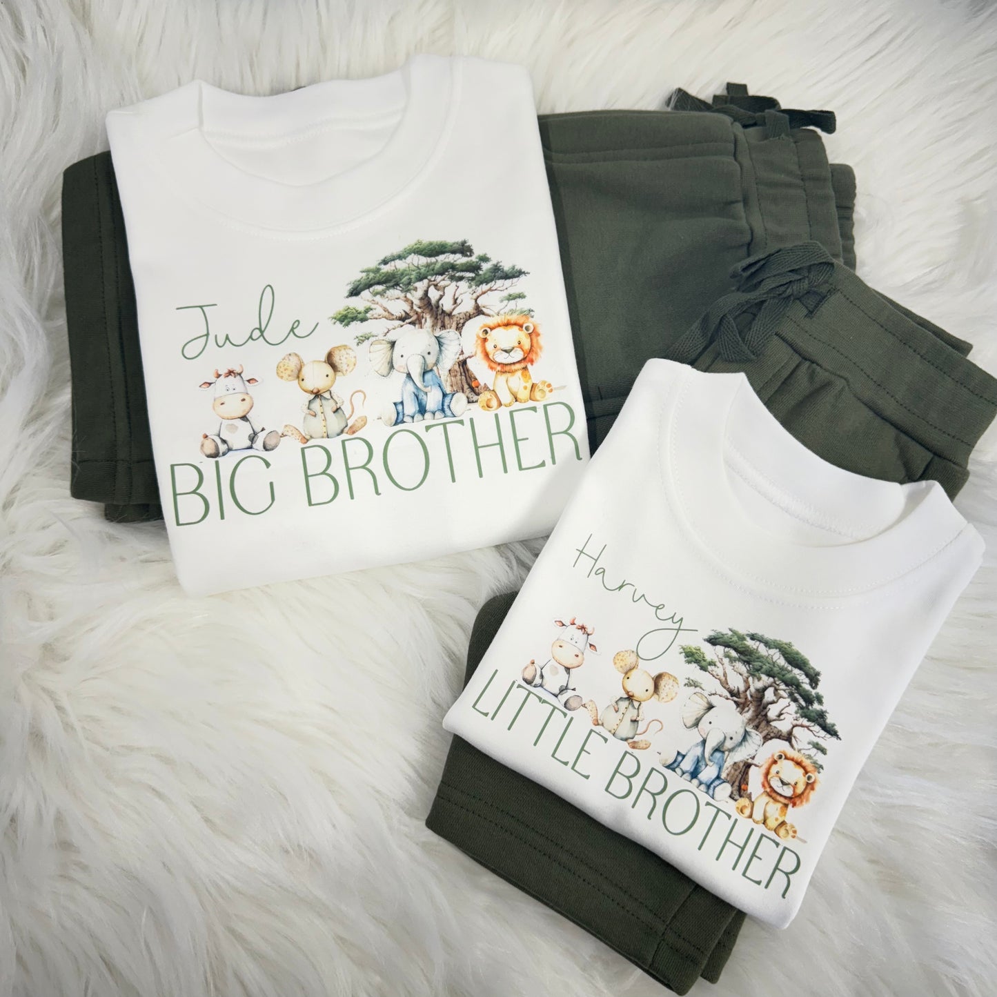 Matching Brother Outfits: Personalised Khaki Shorts & Cotton T-Shirt Set - Safari Adventure