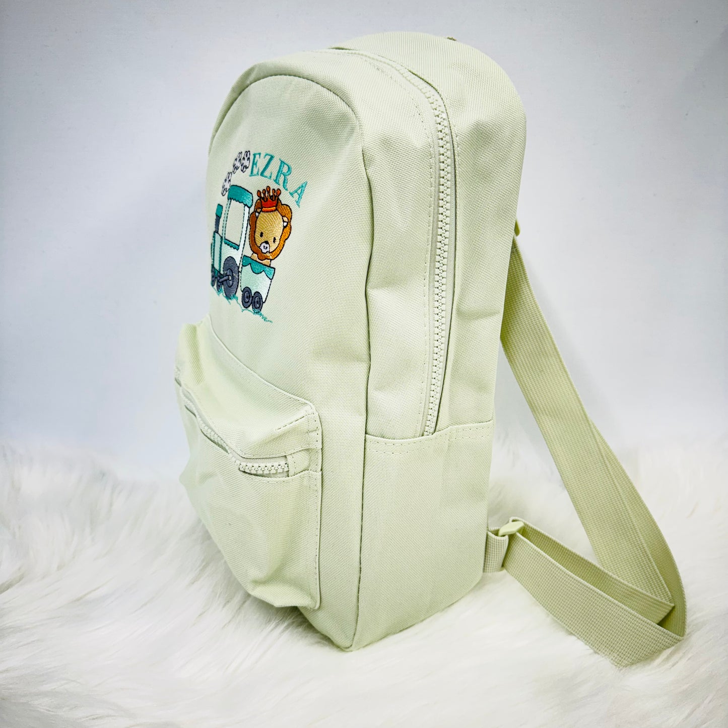 Custom Kids Zoo Theme Backpack with Lion and Steam Train Design