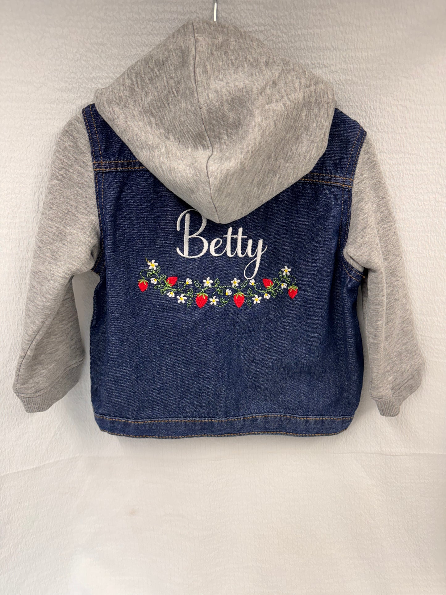 Personalised Strawberry Embroidered Girls Denim Jacket