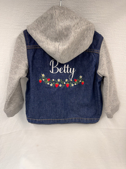 Personalised Strawberry Embroidered Girls Denim Jacket