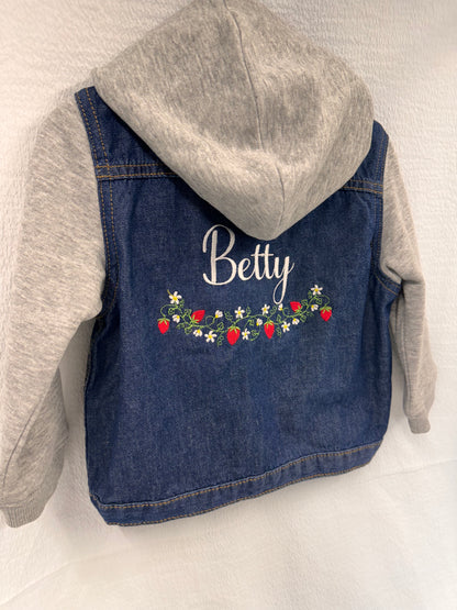 Personalised Strawberry Embroidered Girls Denim Jacket