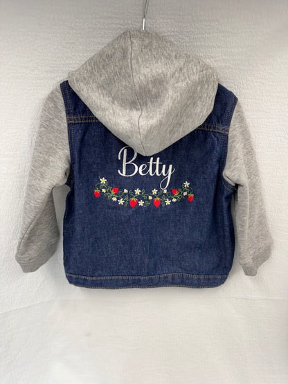 Personalised Strawberry Embroidered Girls Denim Jacket