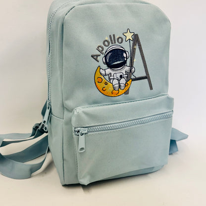 Personalised Children's Astronaut Space Backpack - Embroidered Moon Adventure in Various Colours