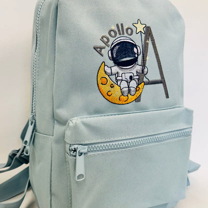 Personalised Children's Astronaut Space Backpack - Embroidered Moon Adventure in Various Colours