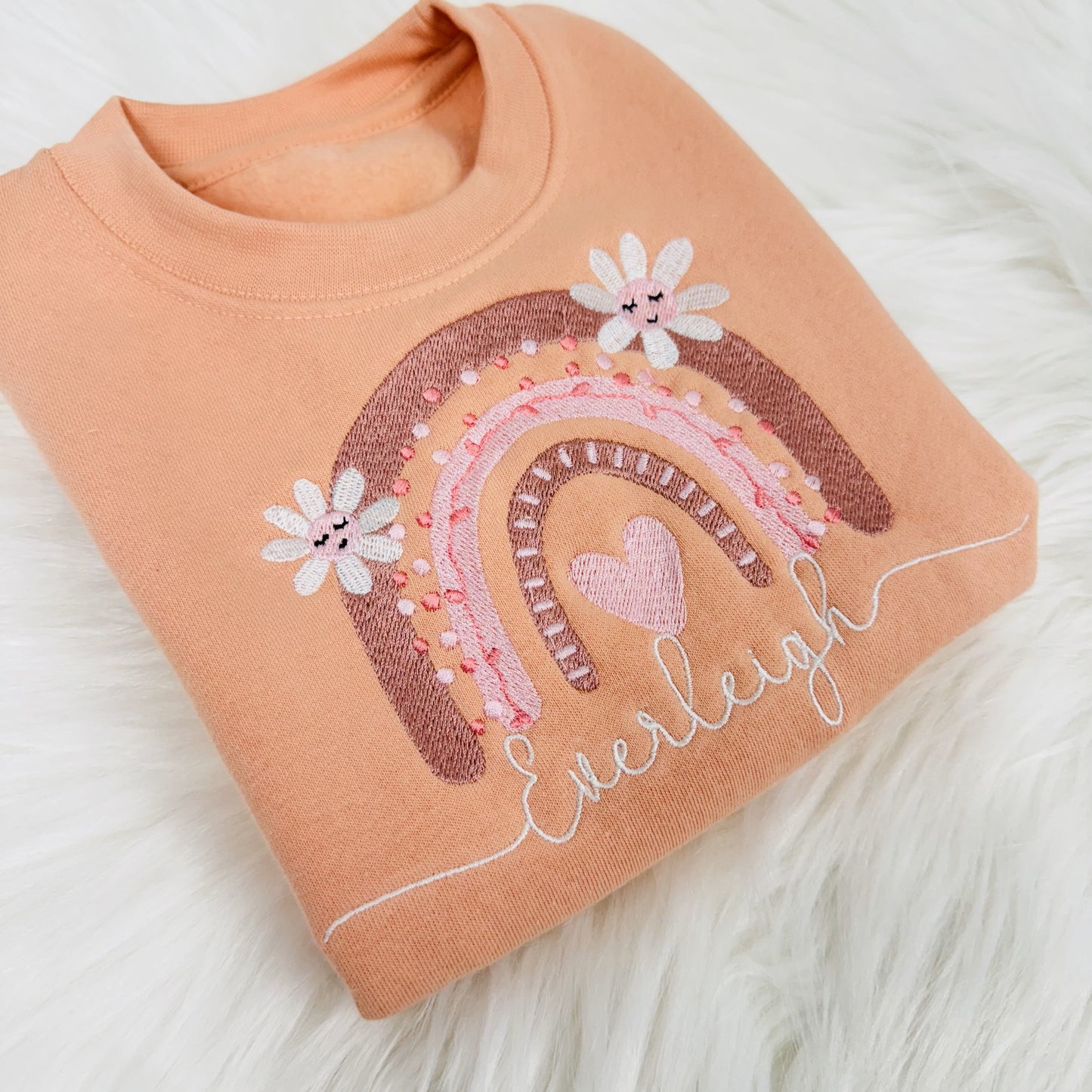 Boho Rainbow Embroidered Personalised Children's Super Soft Sweater with a Name Too