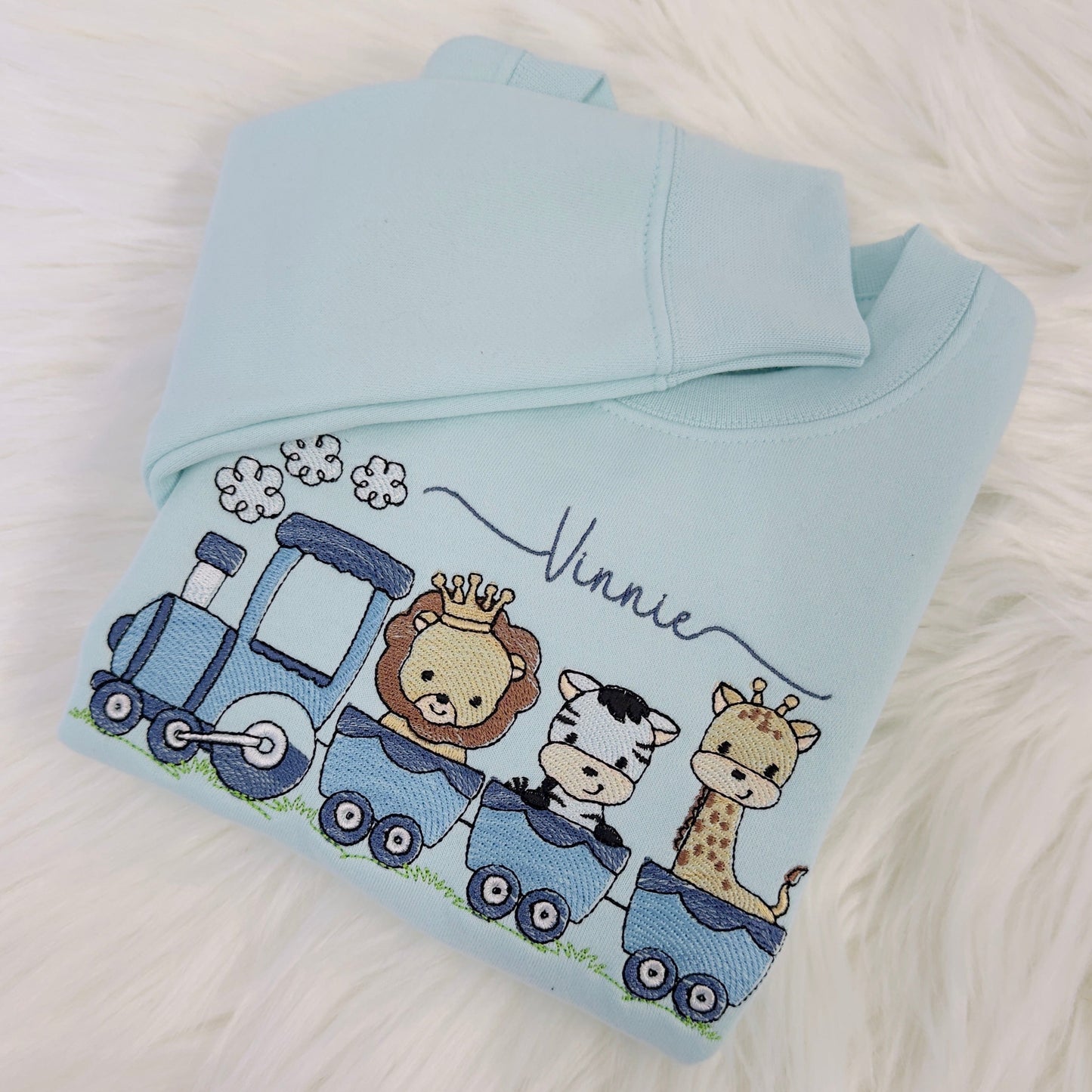 Super Soft Kids' Sweater with Safari Animal Train Embroidery - Personalised Gift Idea