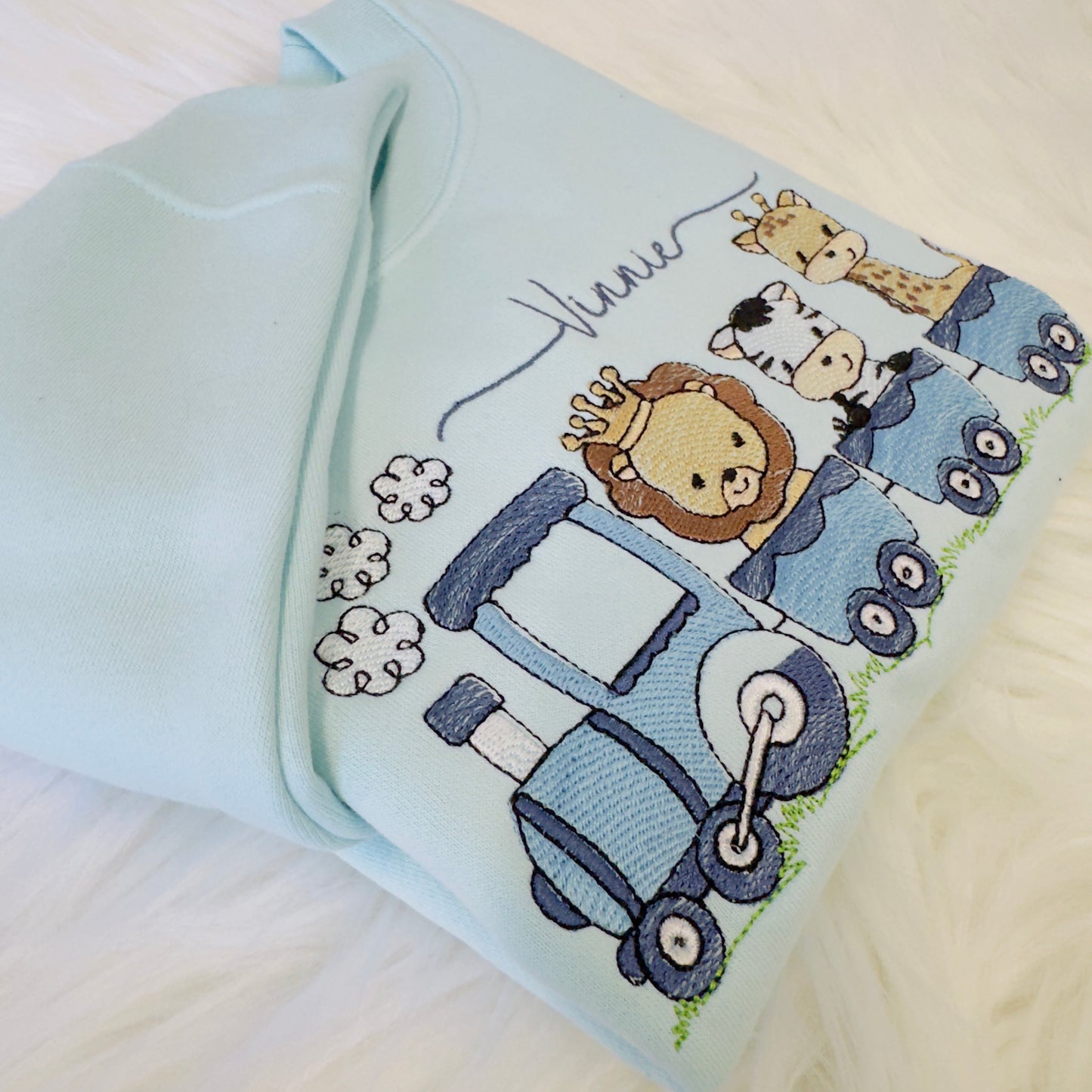 Super Soft Kids' Sweater with Safari Animal Train Embroidery - Personalised Gift Idea