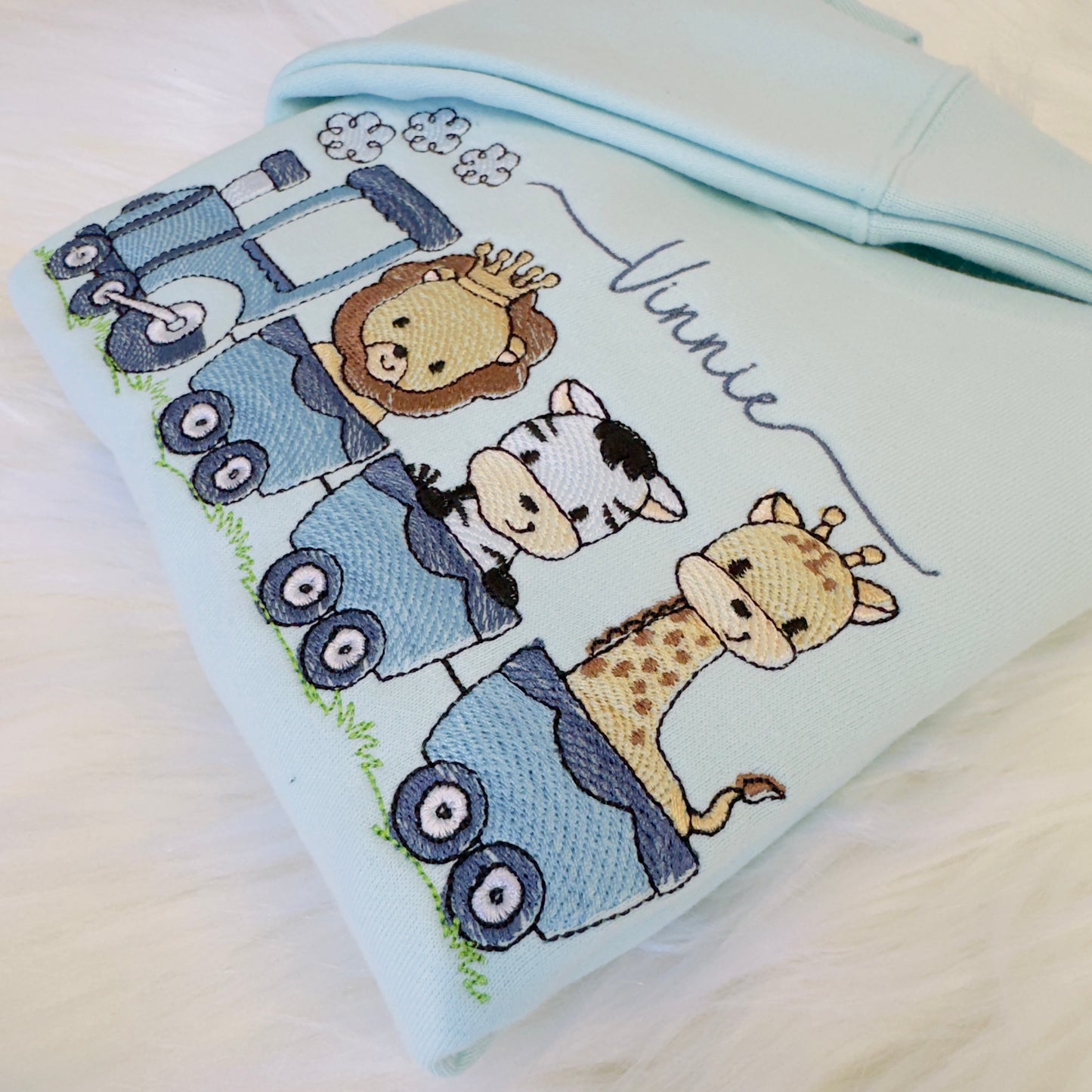 Super Soft Kids' Sweater with Safari Animal Train Embroidery - Personalised Gift Idea