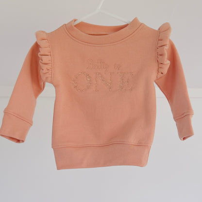 Girls Birthday Personalised Frilled Sleeve Sweatshirt With Floral Embroidery