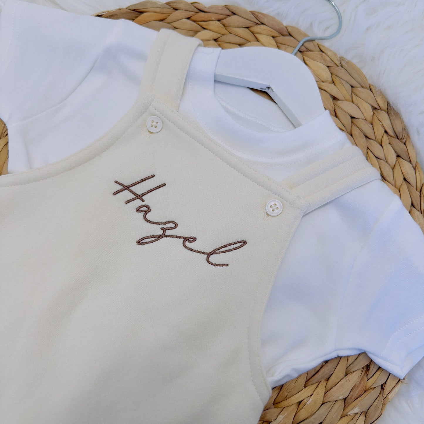 Custom Kids Dungarees and T-Shirt Outfit with Name Embroidery - Personalised Children's Gift