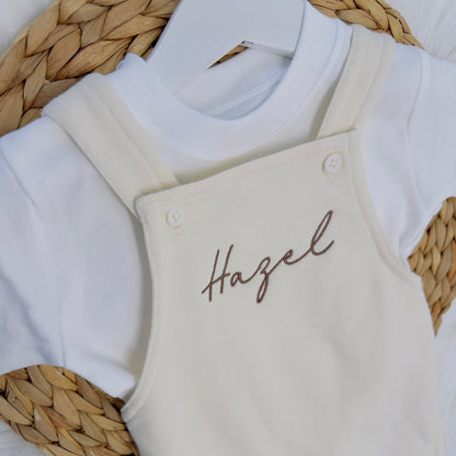 Custom Kids Dungarees and T-Shirt Outfit with Name Embroidery - Personalised Children's Gift